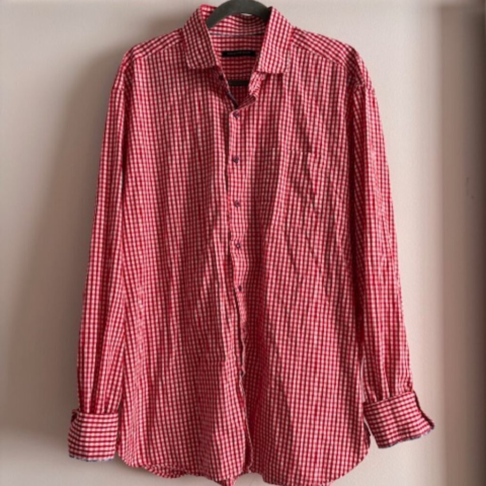 Hammer Made Red & White Checker Button Down Shirt - size 46/18.5